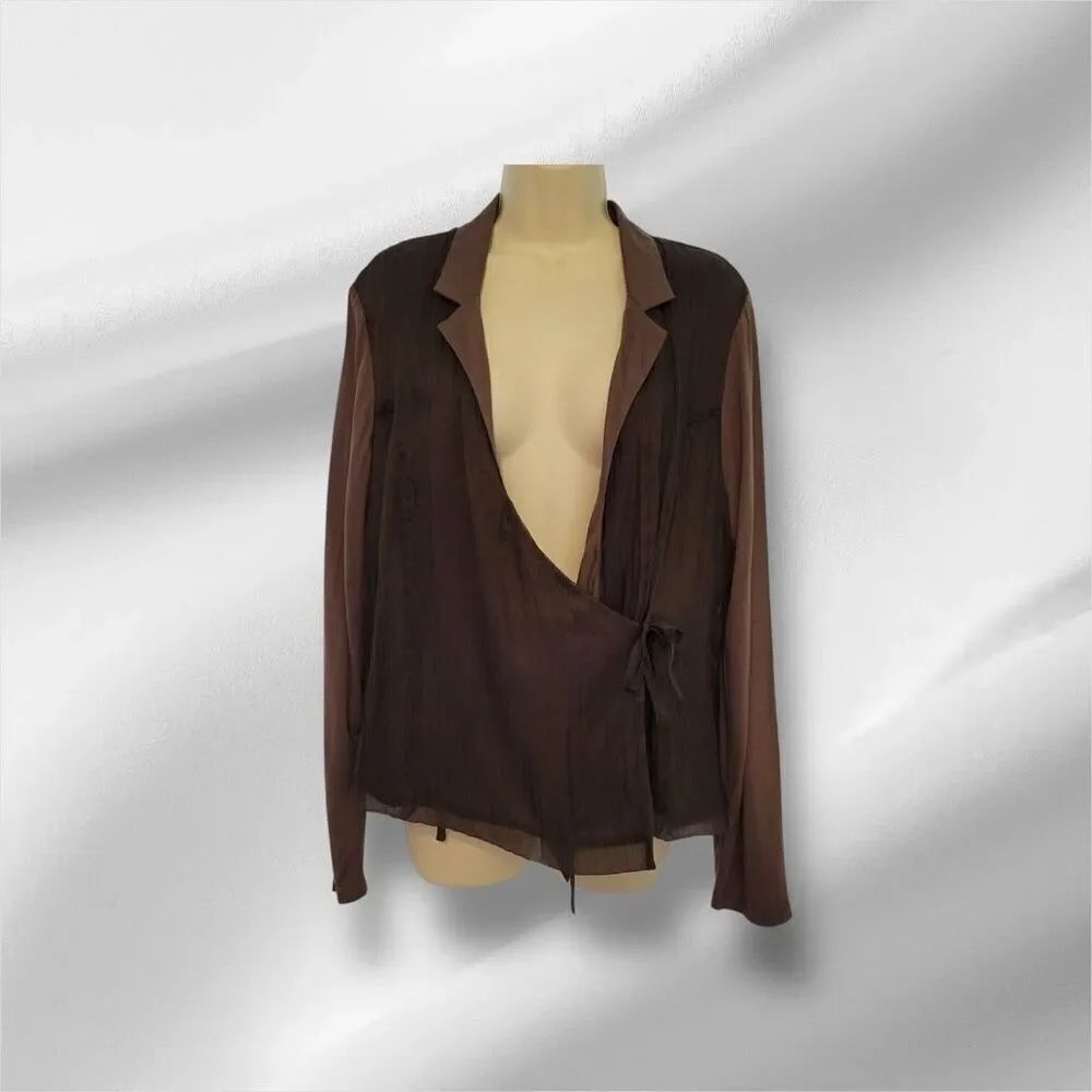 ✨J.Jill Dark Shale Crinkle Silk/Modal Wrap Sz Large Blouse✨